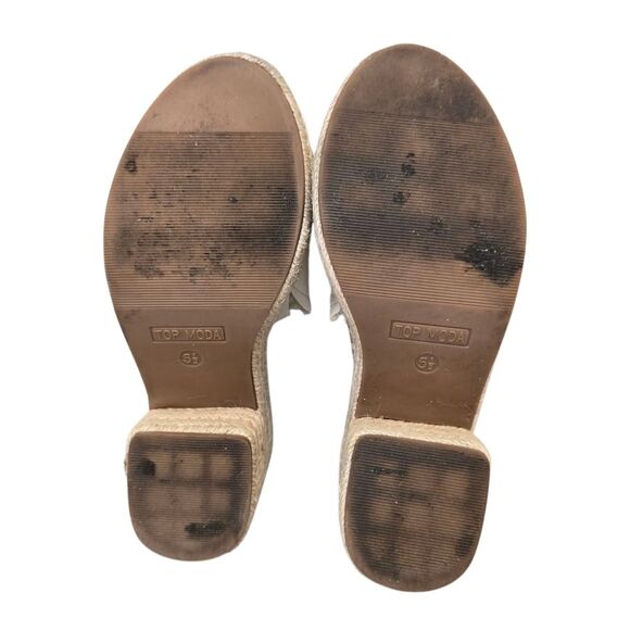 Top Moda Women's 5.5 Ivory Cream Espadrille Chunky Heel Mules Sandals - Picture 7 of 16